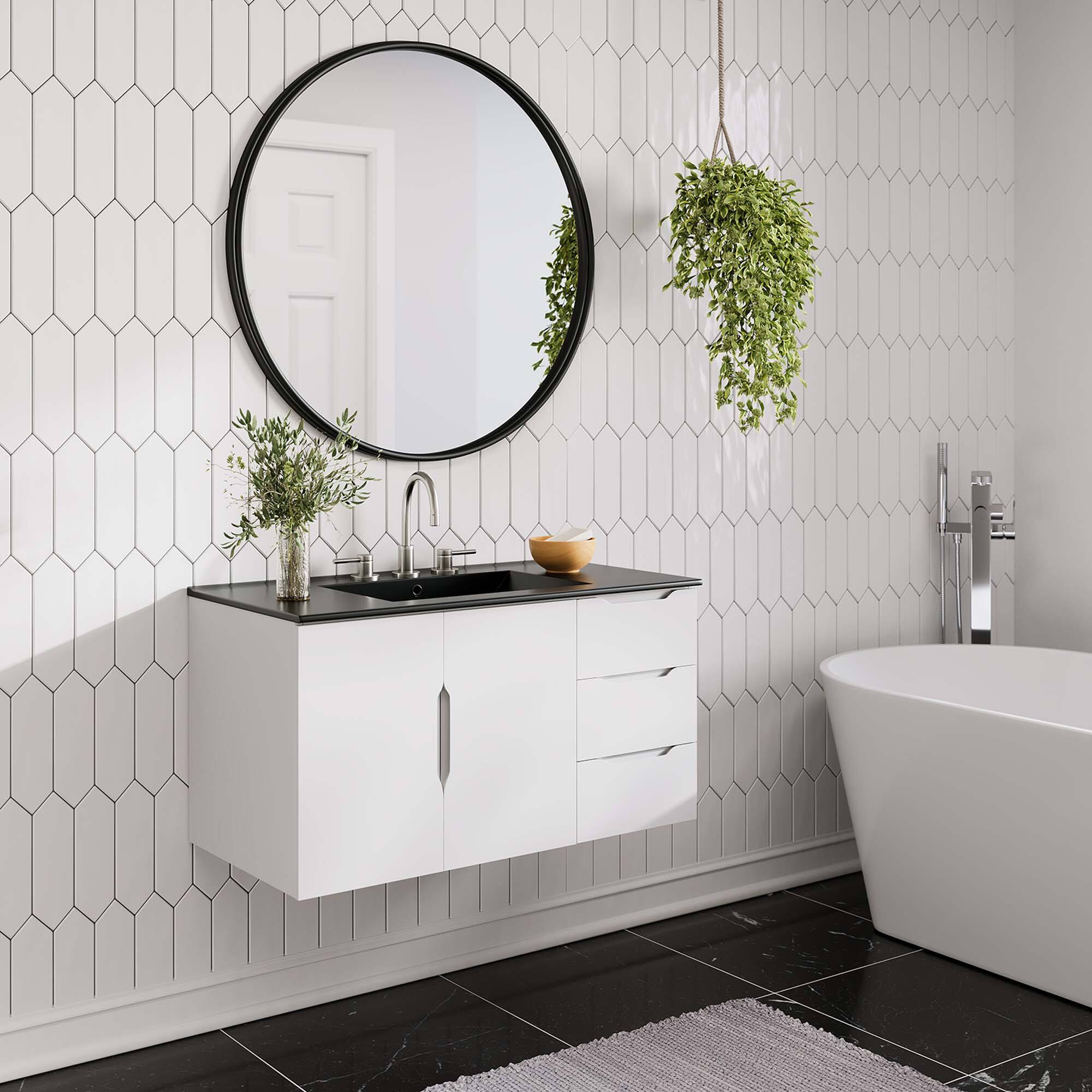Front. Modway - Vitality Bathroom Vanity Basin Included by Modway - White Black.