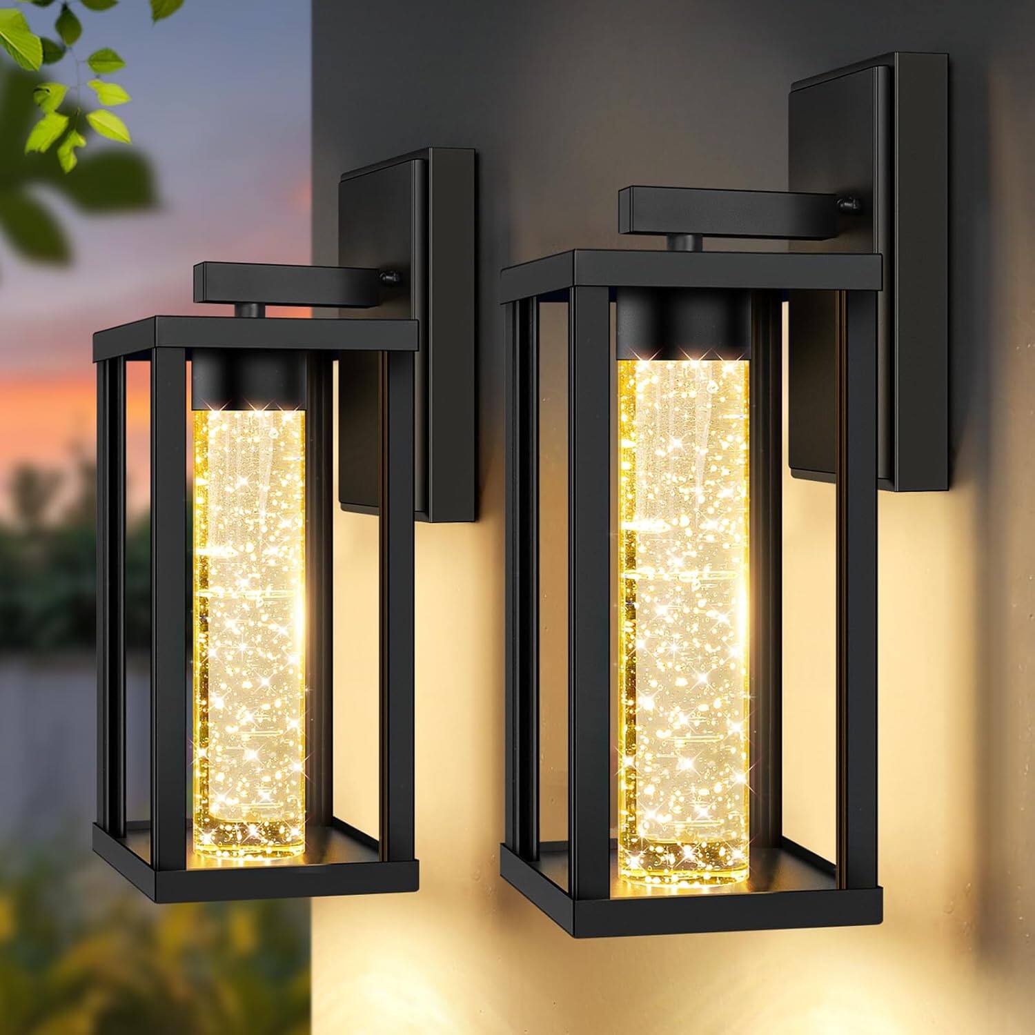 Front. Nordic Hygge - 2-Pack Outdoor Wall Lights Fixture, Exterior Waterproof 10W Matte Black Outdoor Wall Lanterns Sconces - Black.
