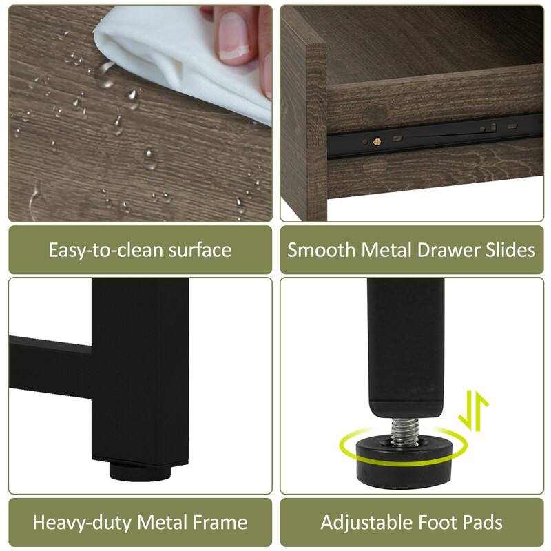 Easy-to-clean surface  
Smooth Metal Drawer Slides  
Heavy-duty Metal Frame  
Adjustable Foot Pads