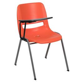 Emma + Oliver - Ergonomic Shell Chair with Right Handed Flip-Up Tablet - Tablet Arm Desk - Orange