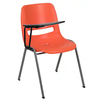 Front. Emma + Oliver - Ergonomic Shell Chair with Right Handed Flip-Up Tablet - Tablet Arm Desk - Orange.