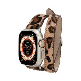 Kitcheniva - Premium Double Tour Leather Bands For Apple Watch Series 9 Ultra 2 And SE 45mm - Leopard