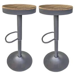 AmeriHome - Round Adjustable Height Bar Stools with Wood Seat – Natural Stain - Natural, Grey