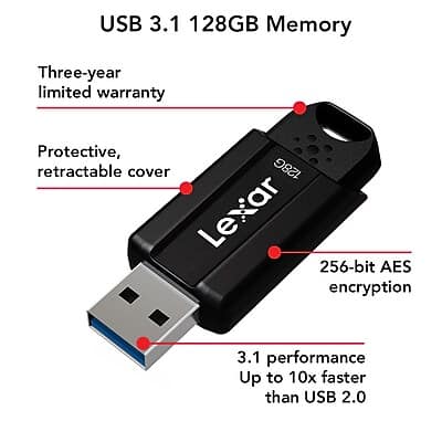 Lexar JumpDrive S80 128GB USB 3.1 Type A Flash Drive Black LJDS80