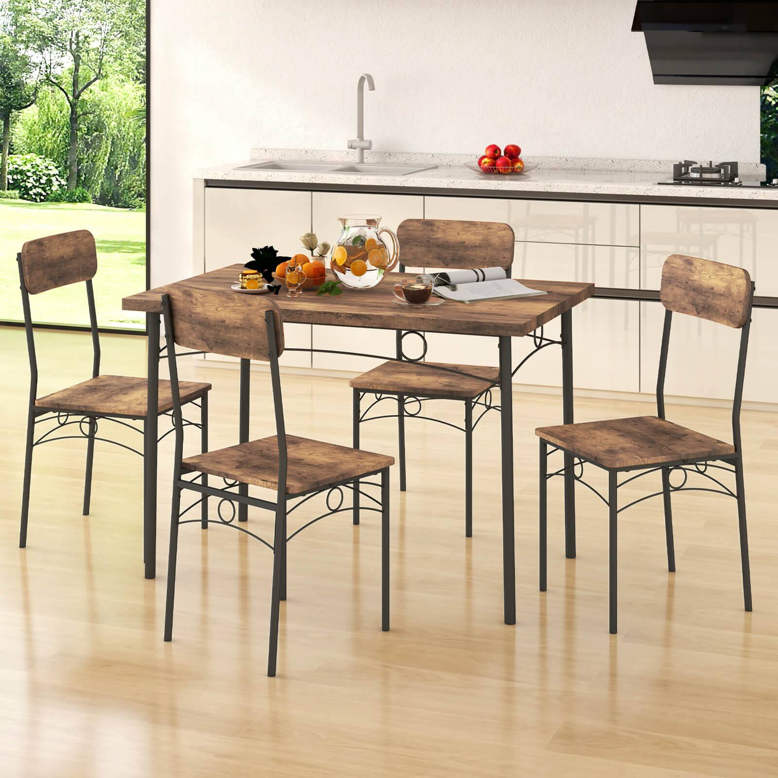 Alt View 3. Costway - Costway 5 PCS Industrial Kitchen Dining Room Furniture with Wood Rectangular Table 4 Chairs - Brown.
