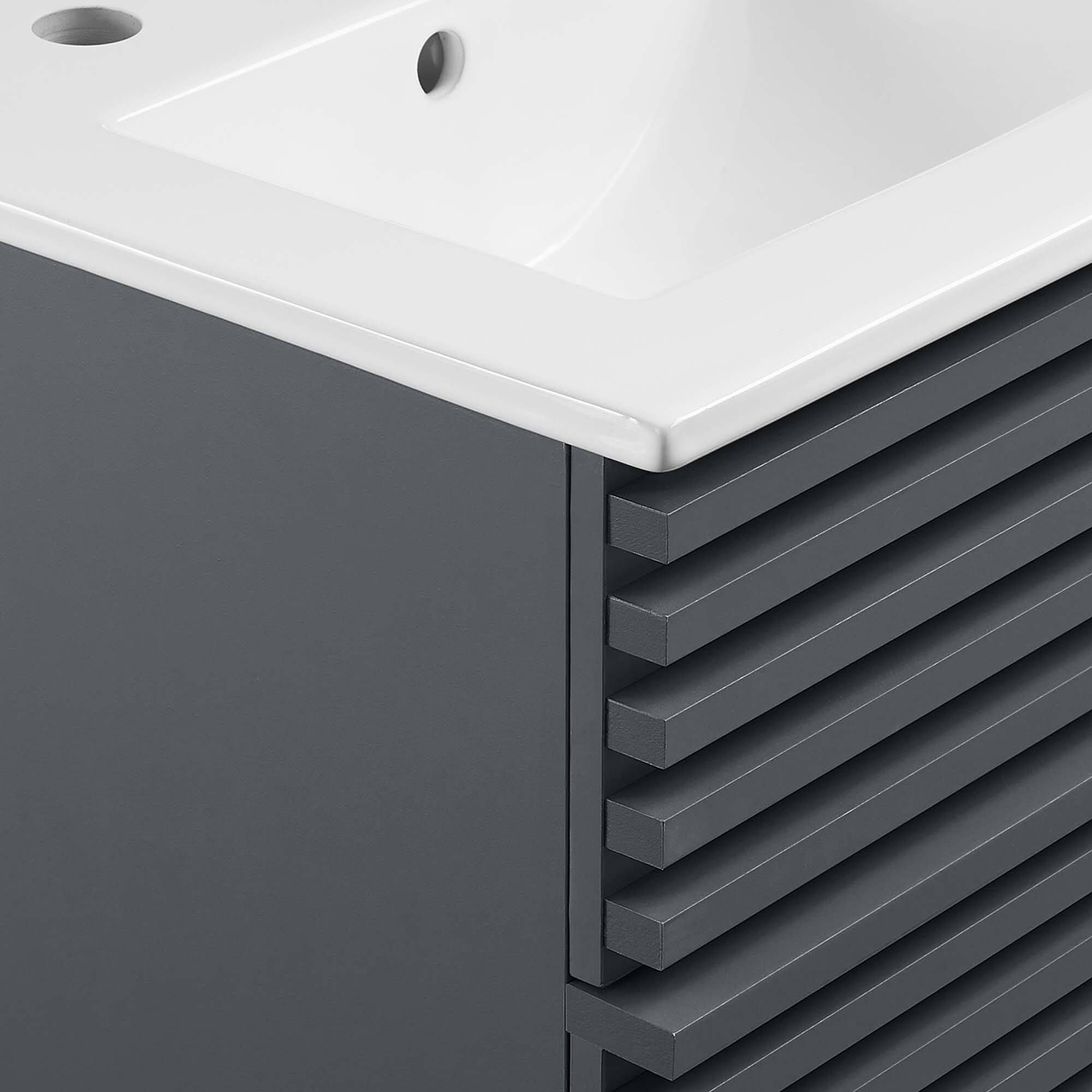 Alt View 5. Modway - Render Wall-Mount Bathroom Vanity with White Basin Included - Gray White.
