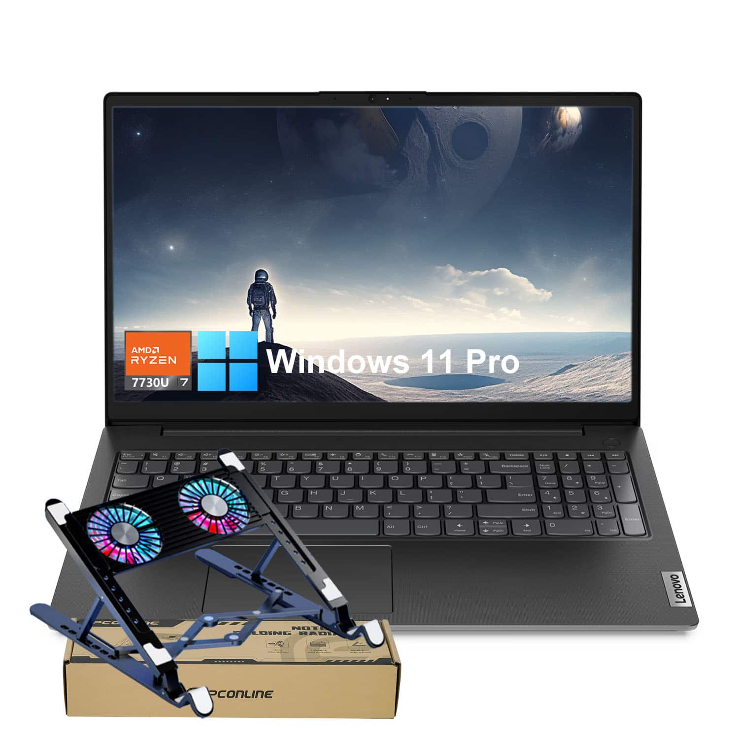 Lenovo - V15 15.6" FHD Laptop - AMD Ryzen 7 7730U with 16GB RAM - 1TB SSD - Numeric Keypad - PCO Laptop Cooler - Black