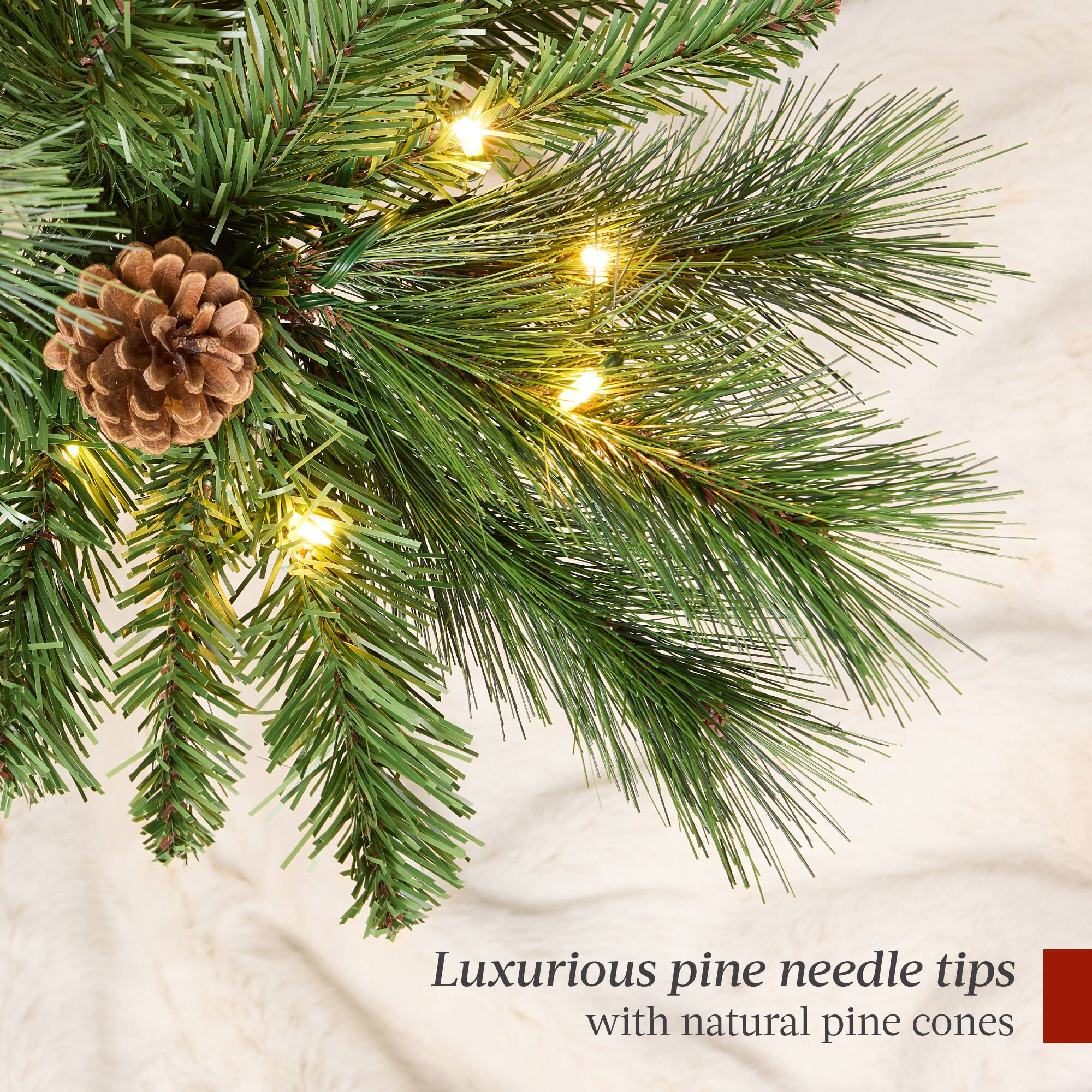 Luxurious pine needle tips with natural pine cones