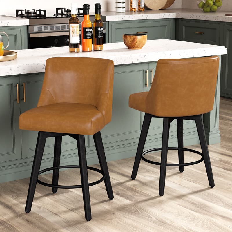 Dyonery - 2 Pcs 37-inch bar stool with an embrace-style backrest, 360° rotation, and a solid wood rubberwood frame - Black