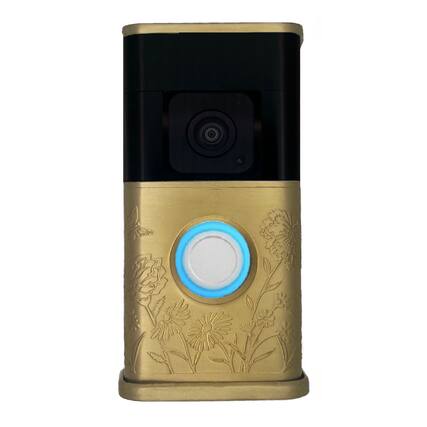 Front. Michael Healy - Garden Video Doorbell Cover (Ring 3, 3 Plus, 4, Battery Plus and Battery Pro) - Satin Brass.