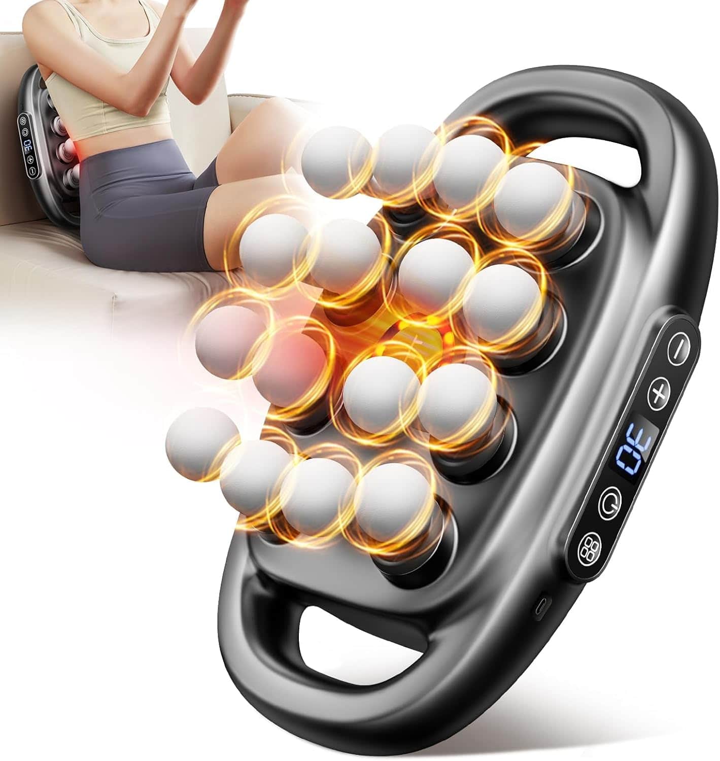 MYKKO - 16-Head Massage Gun Set, Deep Tissue Percussion Massager with 3 Modes & 30 Intensities,Quiet Muscle Massage Gun for Back - Black