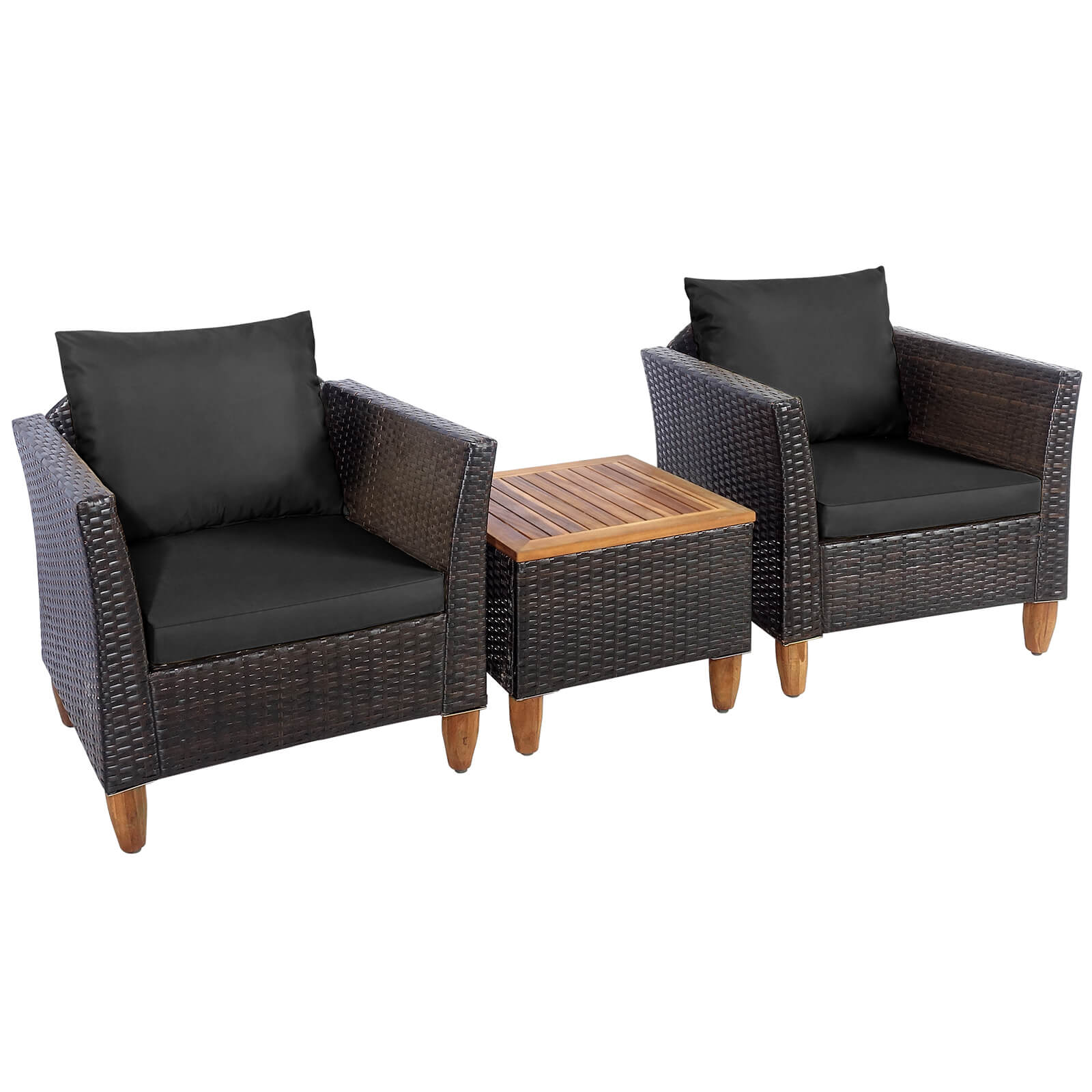 Costway - 3PCS Patio Wicker Rattan Sofa Set Furniture Outdoor Acacia Wood Conversation - Black