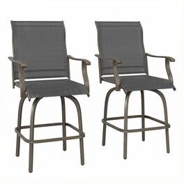 Outsunny - Set of 2 Outdoor Swivel Bar Stools with Armrests, Bar Height Patio Chairs with Steel Frame for Balcony, Poolside - Black