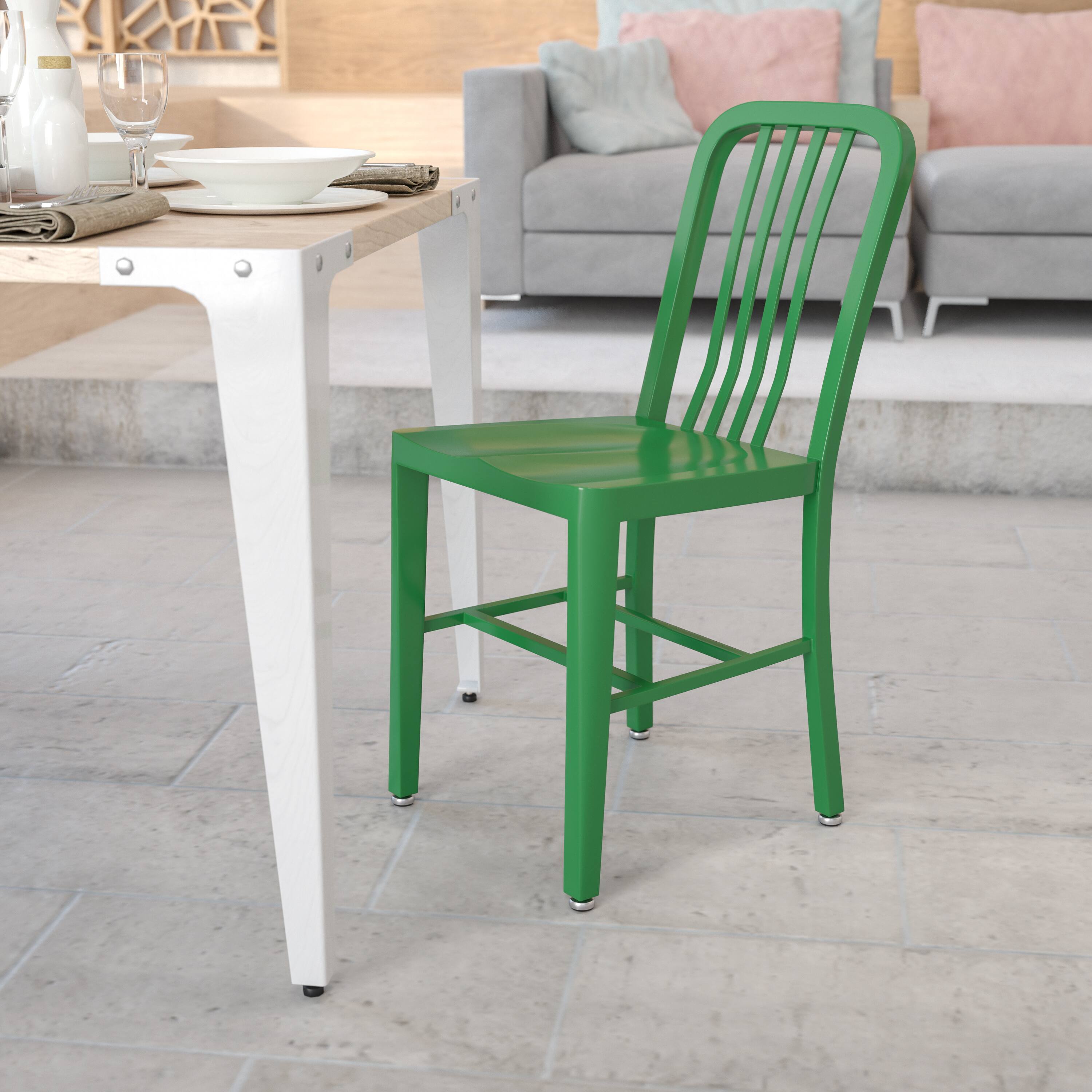 Alt View 1. Emma + Oliver - Commercial Grade Colorful Metal Indoor-Outdoor Chair - Green.
