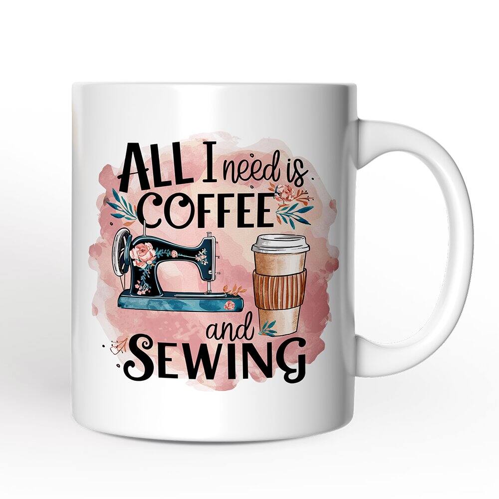 OrnamentallyYou - Coffee and Sewing Mug, Seamstress Gift - White
