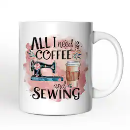 OrnamentallyYou - Coffee and Sewing Mug, Seamstress Gift - White