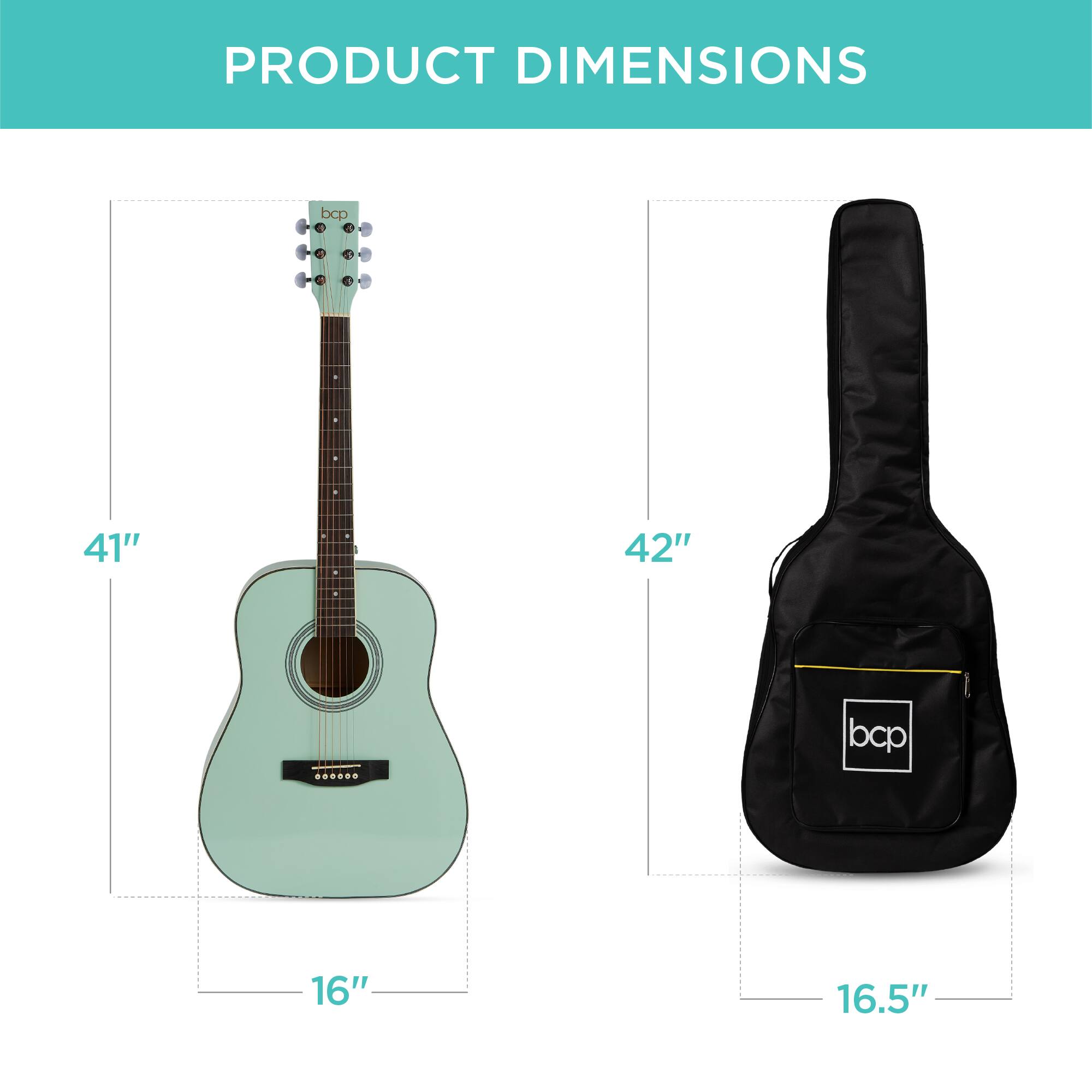 PRODUCT DIMENSIONS

- Guitar: 41" x 16"
- Guitar Bag: 42" x 16.5"