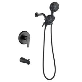 Boyel Living - Shower Set with Pressure Balance Valve 6 Function Dual Shower Heads and Tub Spout - Matte Black