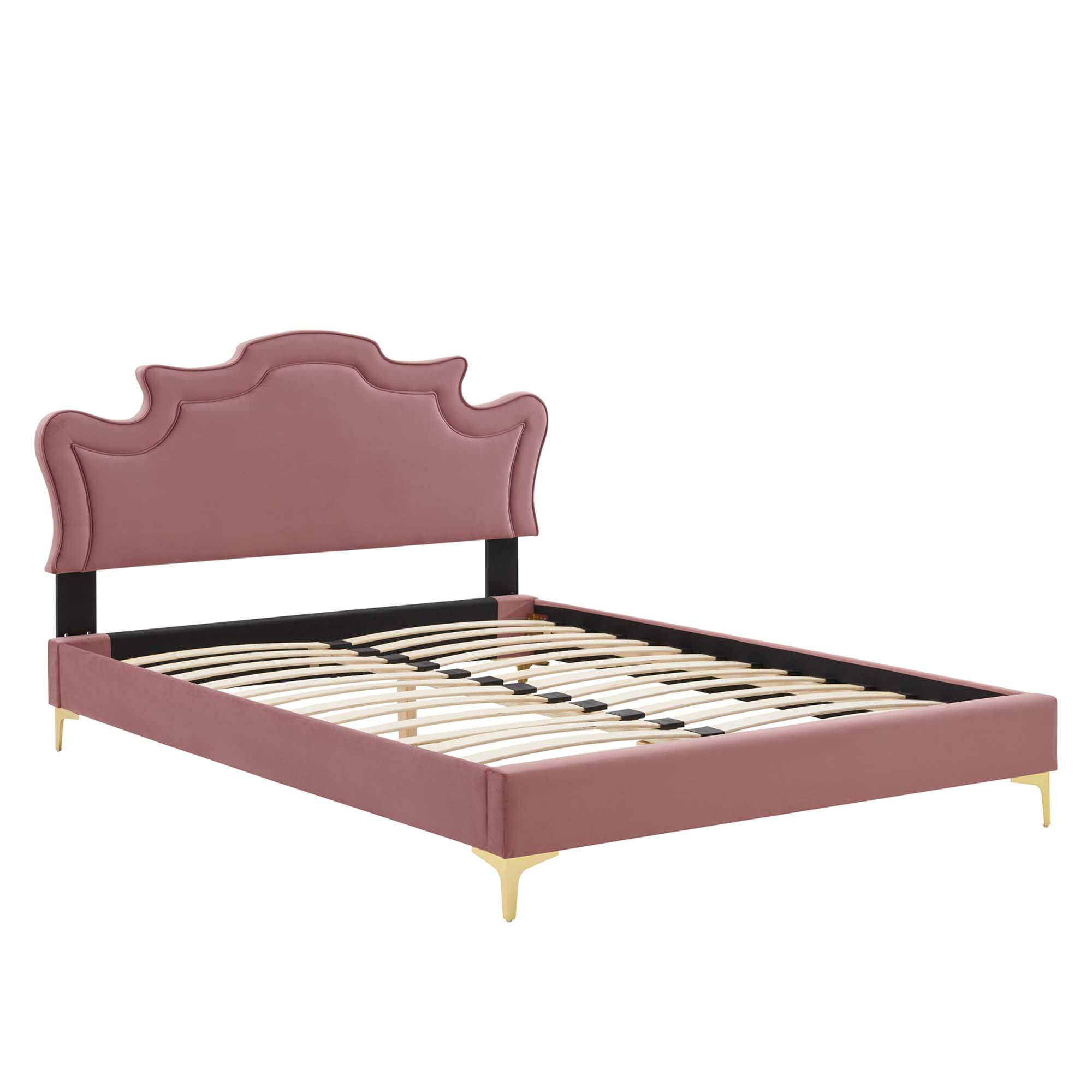 Back. Modway - Sienna Performance Velvet Queen Platform Bed - Gray.