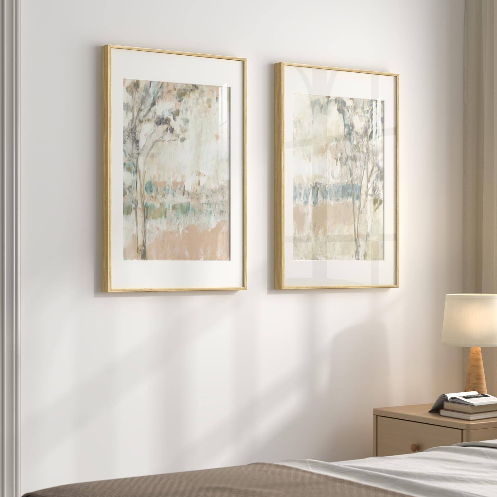 Alt View 1. Hirose Alice - Framed Neutral Abstract Landscape Wall Art for Bedroom Tree Canvas Large Artwork for Living Room Walls Modern - 2 Piece-Sweet Dream 16" W x 24" H x 2Pcs.