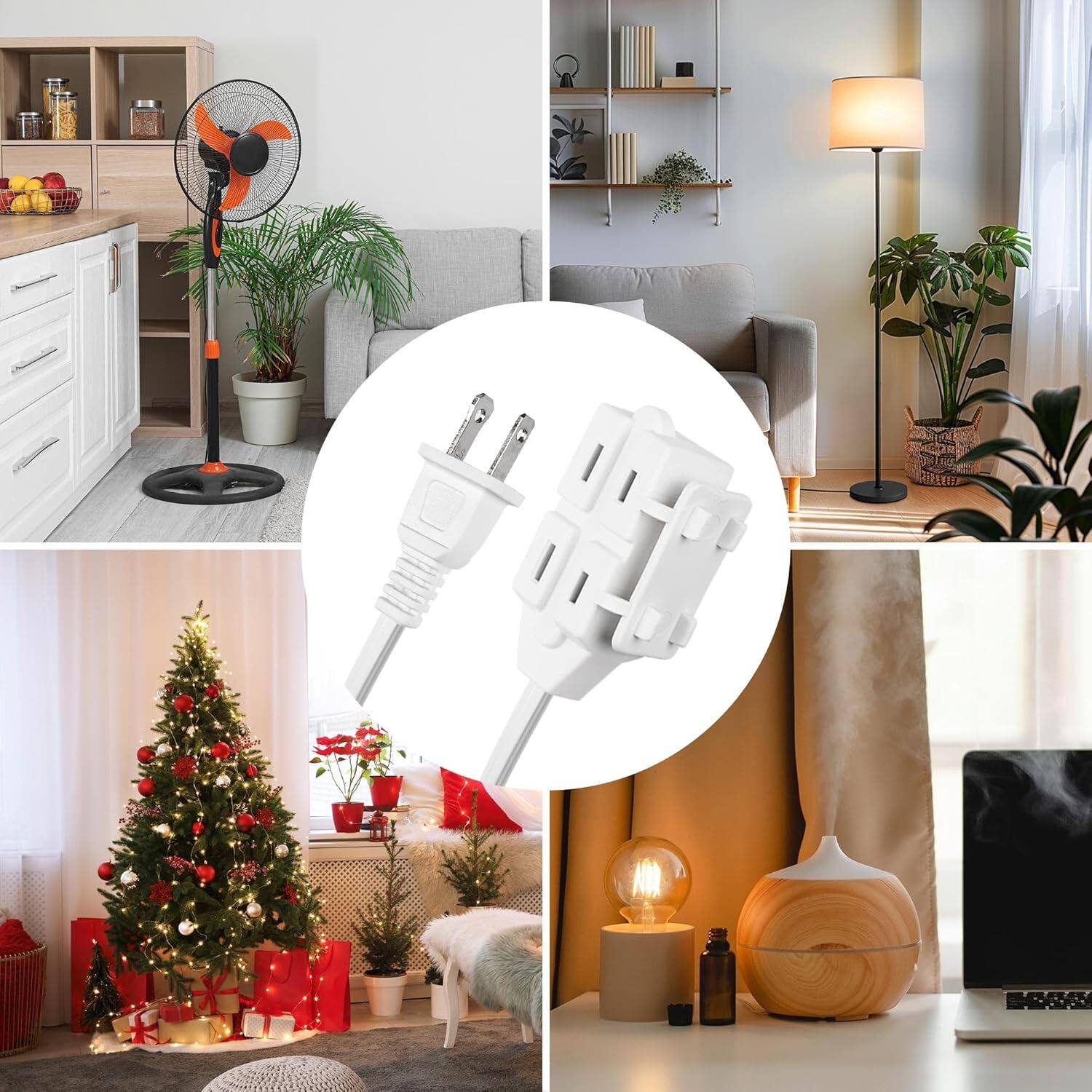 Left. BN-LINK - BN-LINK 12 ft Indoor Extension Cord with Footswitch, 16/2 SPT-2, 3-Outlet, On/Off Switch, for Holiday Decorations, White - White.