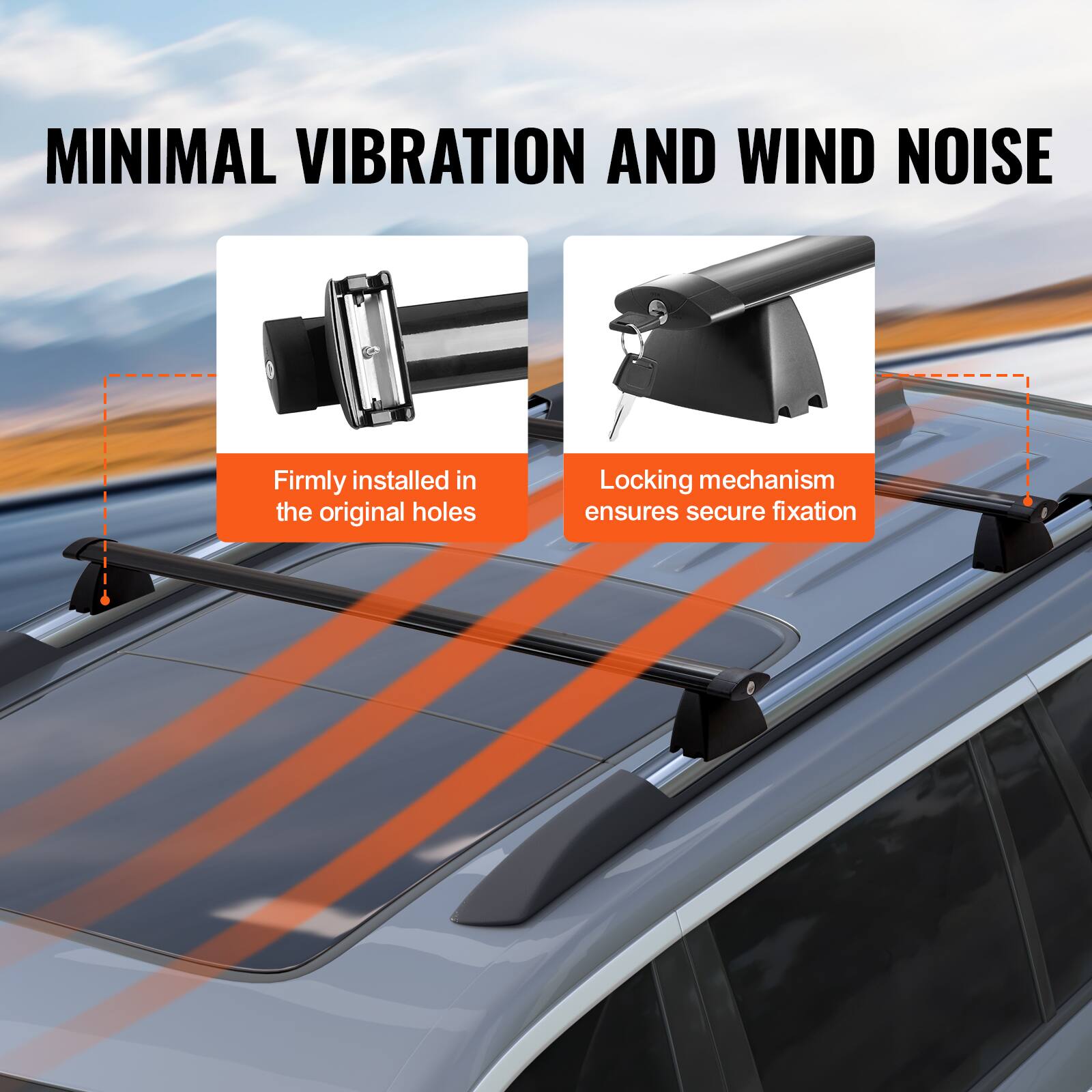 MINIMAL VIBRATION AND WIND NOISE

- Firmly installed in the original holes
- Locking mechanism ensures secure fixation