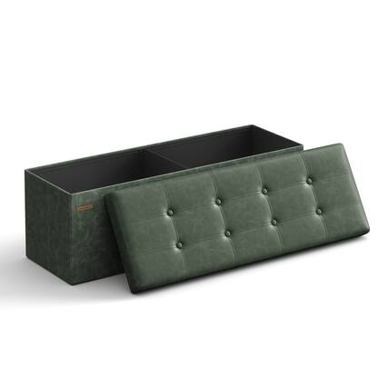 Front. Songmics Home - MAZIE Collection - 43 Inches Folding Storage Ottoman Bench,Foot Rest Stool, Load 660 lb,Synthetic Leather - Forest Green.