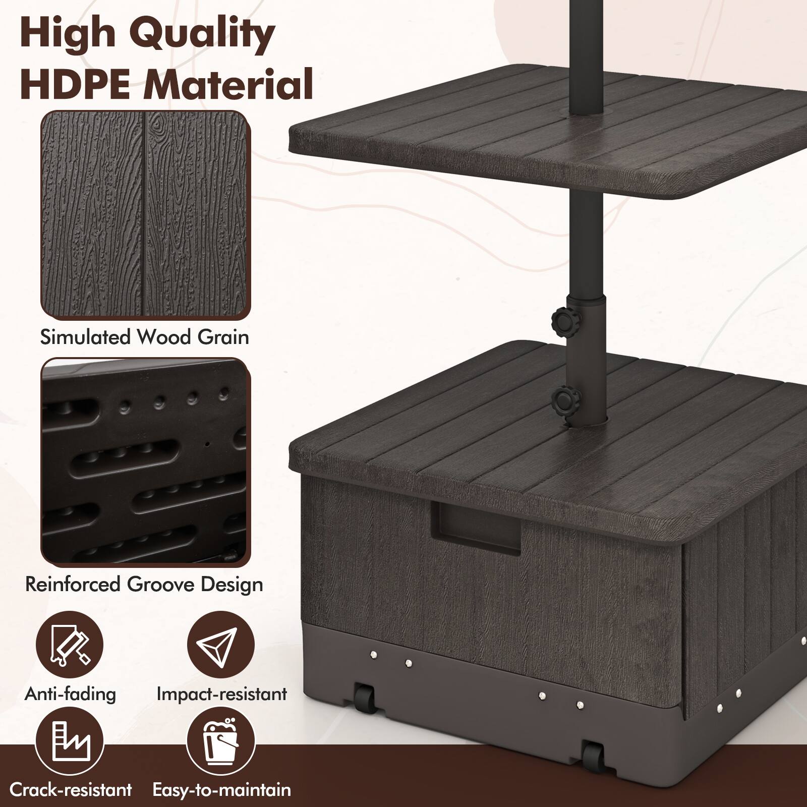 High Quality HDPE Material  
Simulated Wood Grain  
Reinforced Groove Design  
Anti-fading  
Impact-resistant  
Crack-resistant  
Easy-to-maintain