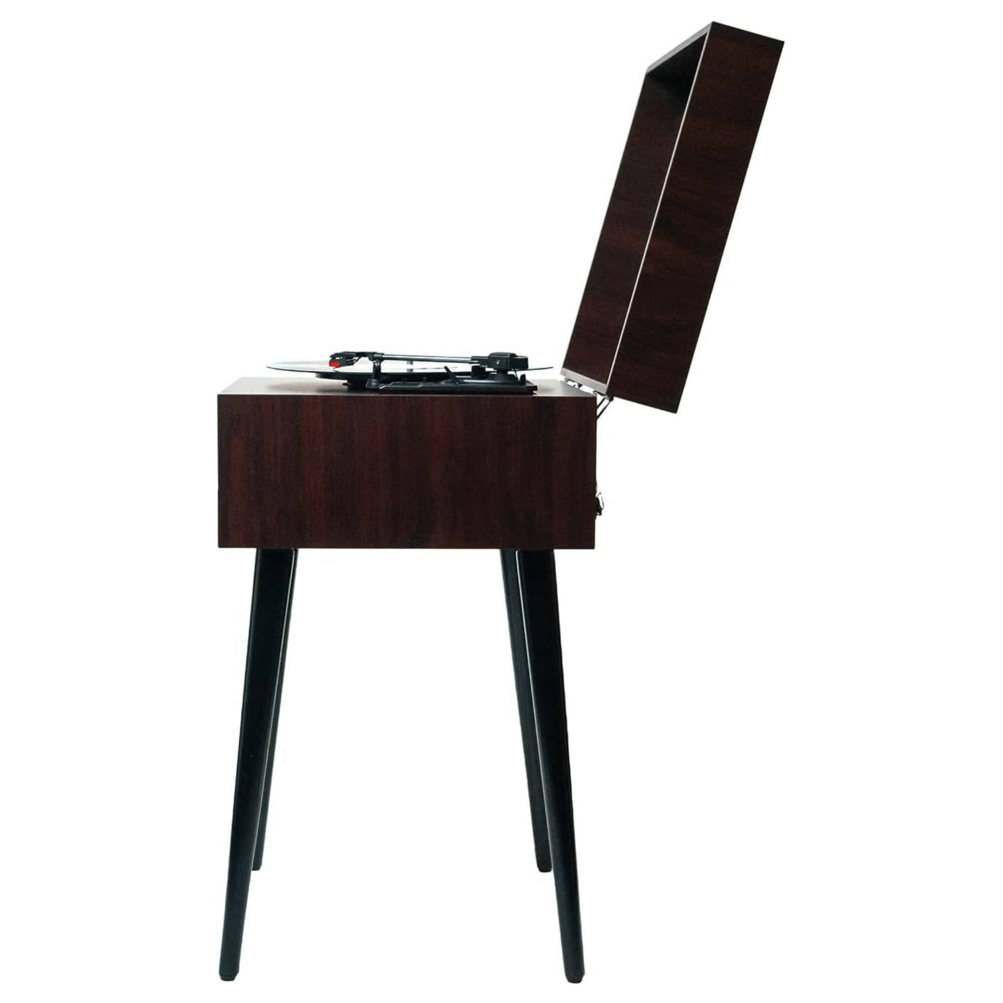 Left. Victor Audio - Newbury 8-in-1 Music Center w Chair-Height Legs, USB Slot & AM FM Radio - Espresso.