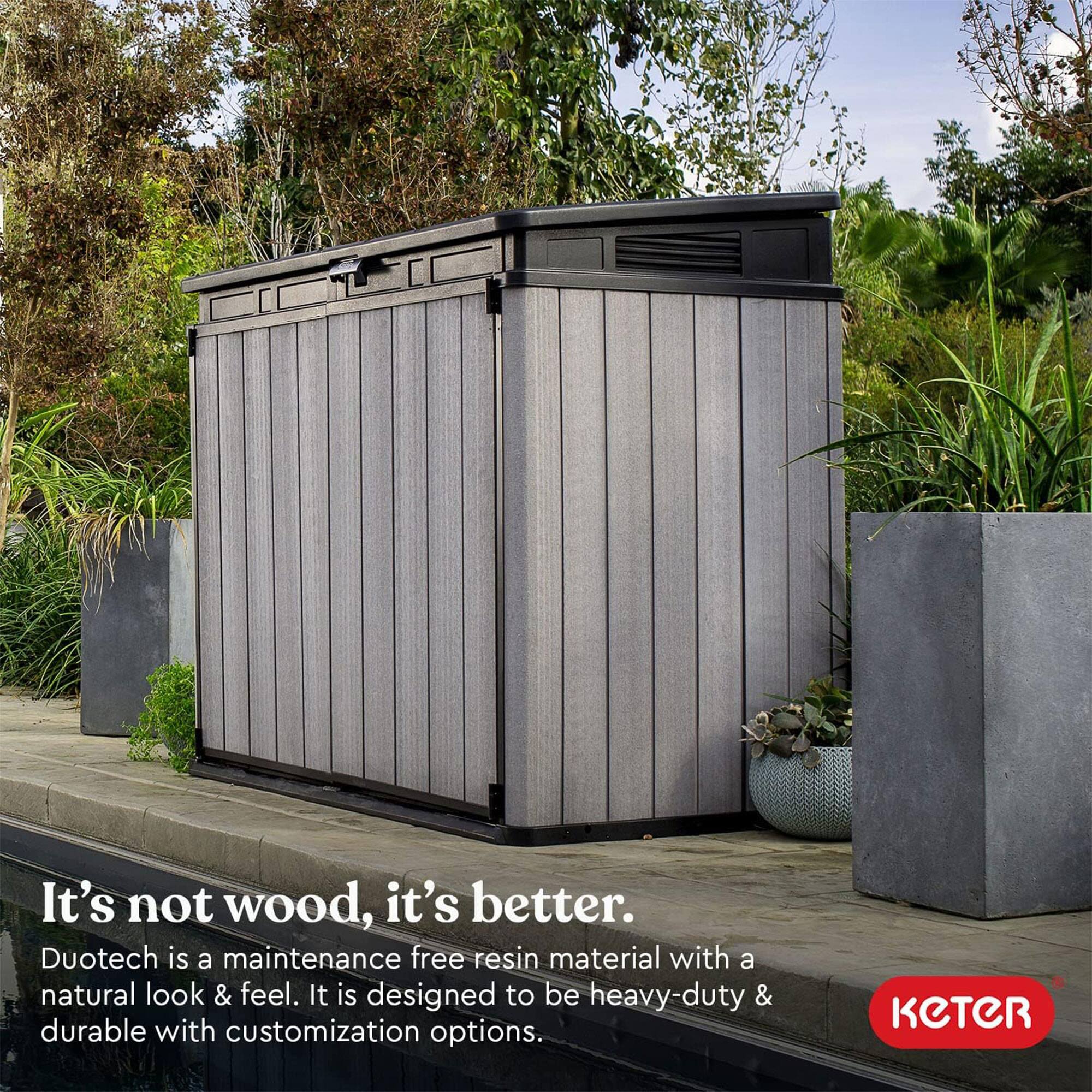 It's not wood, it's better.

Duotech is a maintenance-free resin material with a natural look & feel. It is designed to be heavy-duty & durable with customization options.

KETER