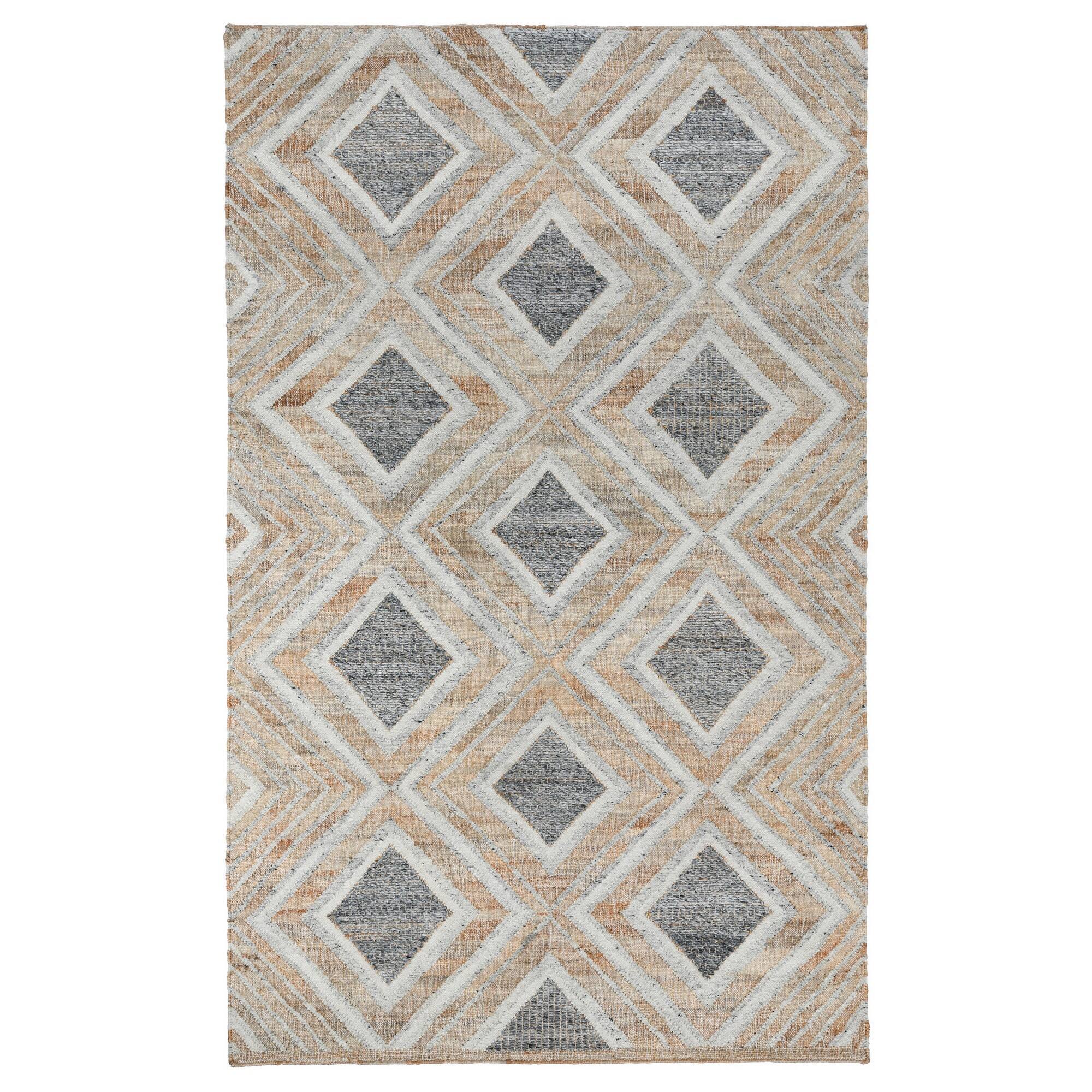 Front. Manhattan Lane - Area Rug, Artistic Diamond Pattern, Handwoven Natural Jute - Blue, Brown.