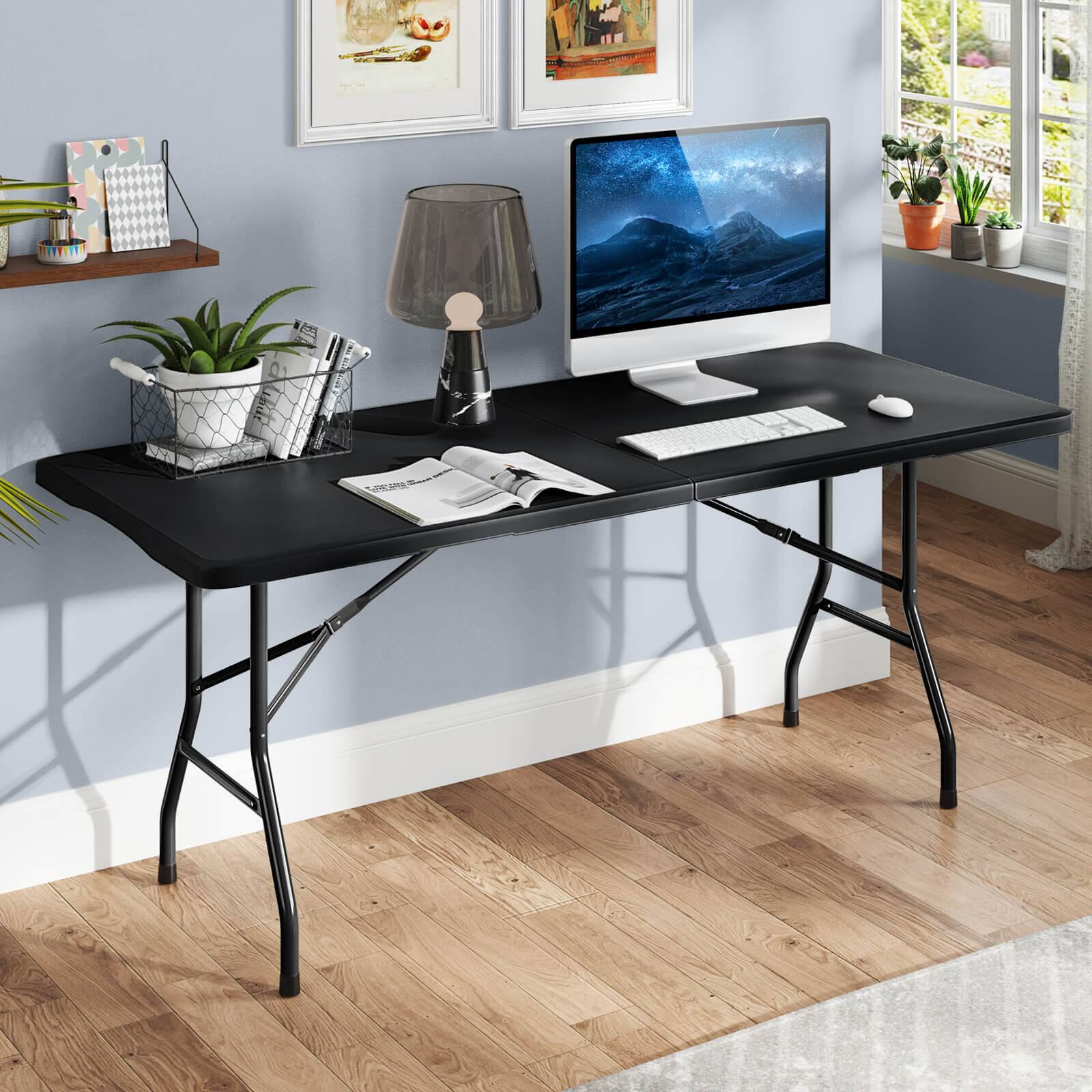 Alt View 4. Costway - Costway 6 ft Portable Folding Table with HDPE Tabletop Safe Lock Mechanism Carrying Handle - Black.