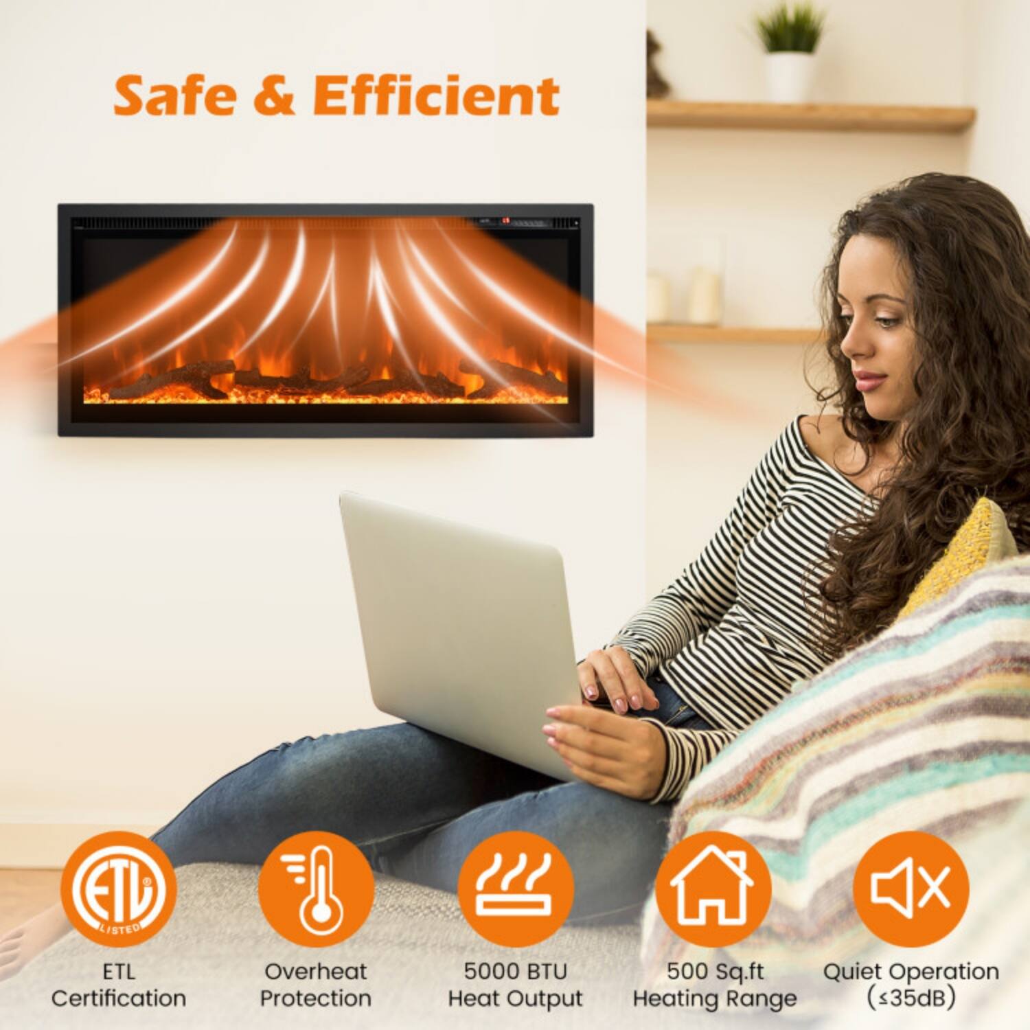 Safe & Efficient  
ETL Listed ETL Certification  
Overheat Protection  
5000 BTU Heat Output  
500 Sq.ft Heating Range  
Quiet Operation (≤35dB)