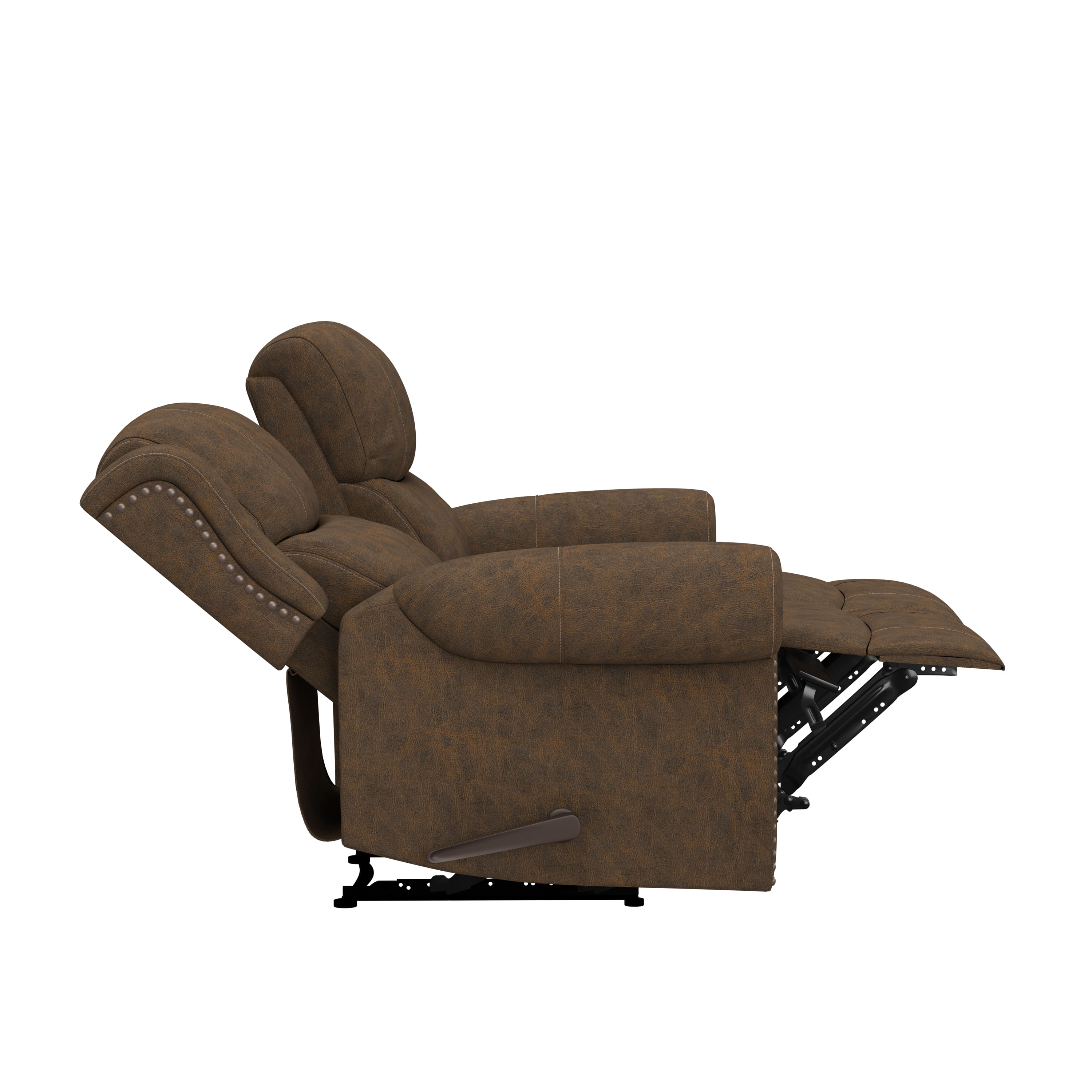 Left. ProLounger - Di'Onna Rolled Arm Distressed Faux Leather 2 Seat Wall Hugger Recliner Loveseat - Saddle Brown.
