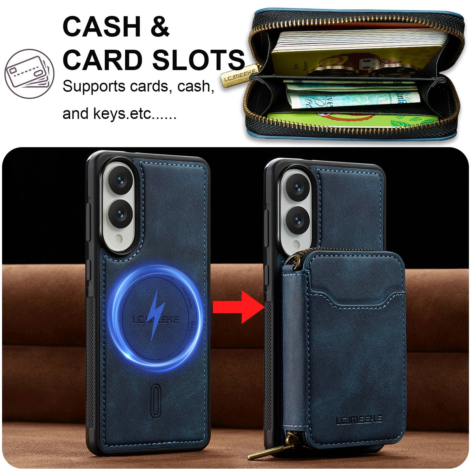 CASH & CARD SLOTS  
Supports cards, cash, and keys, etc.....