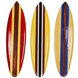 Zeckos - Set of 3 Wooden Striped Surfboard Wall Hangings 32 Inches Long - Multicolored