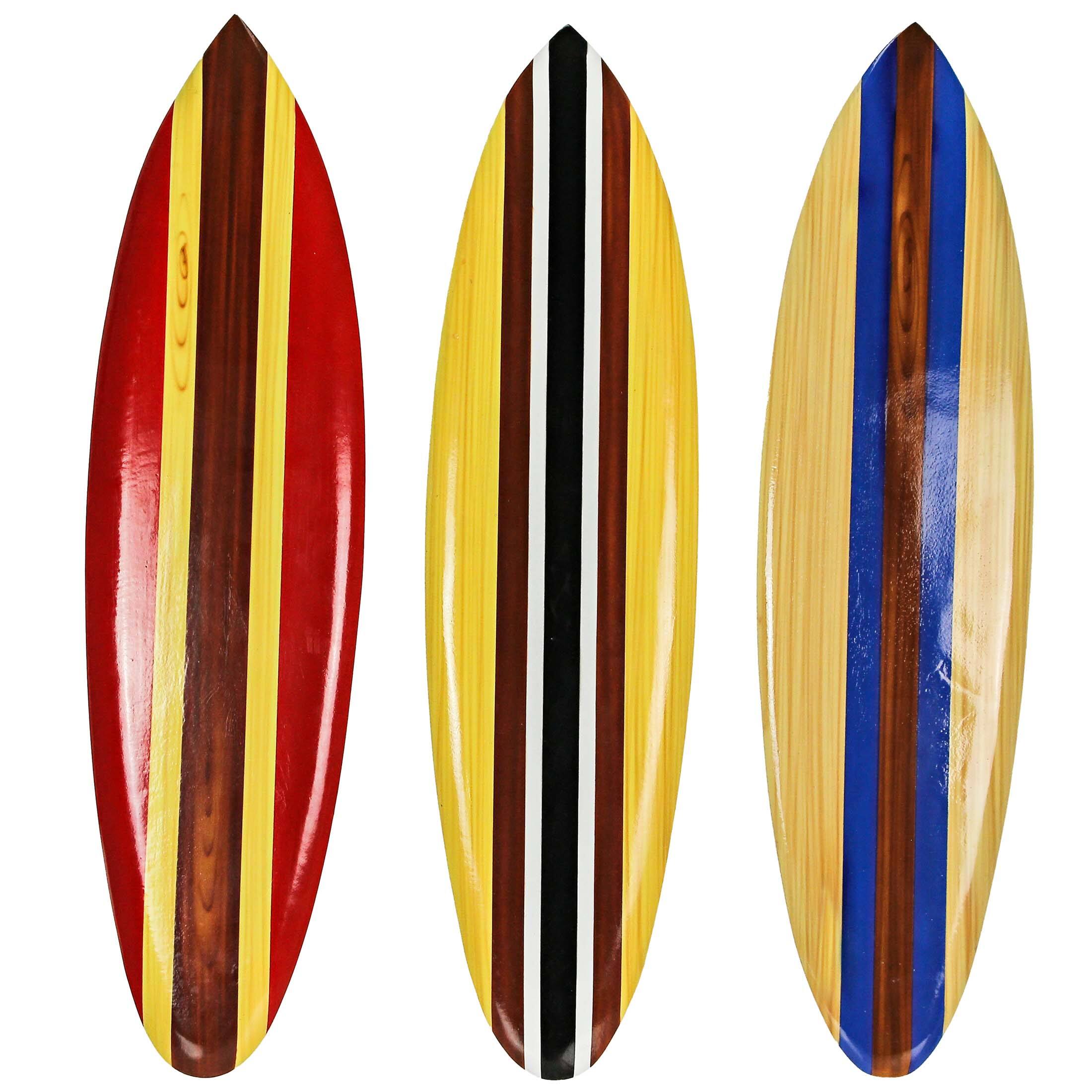 Front. Zeckos - Set of 3 Wooden Striped Surfboard Wall Hangings 32 Inches Long - Multicolored.