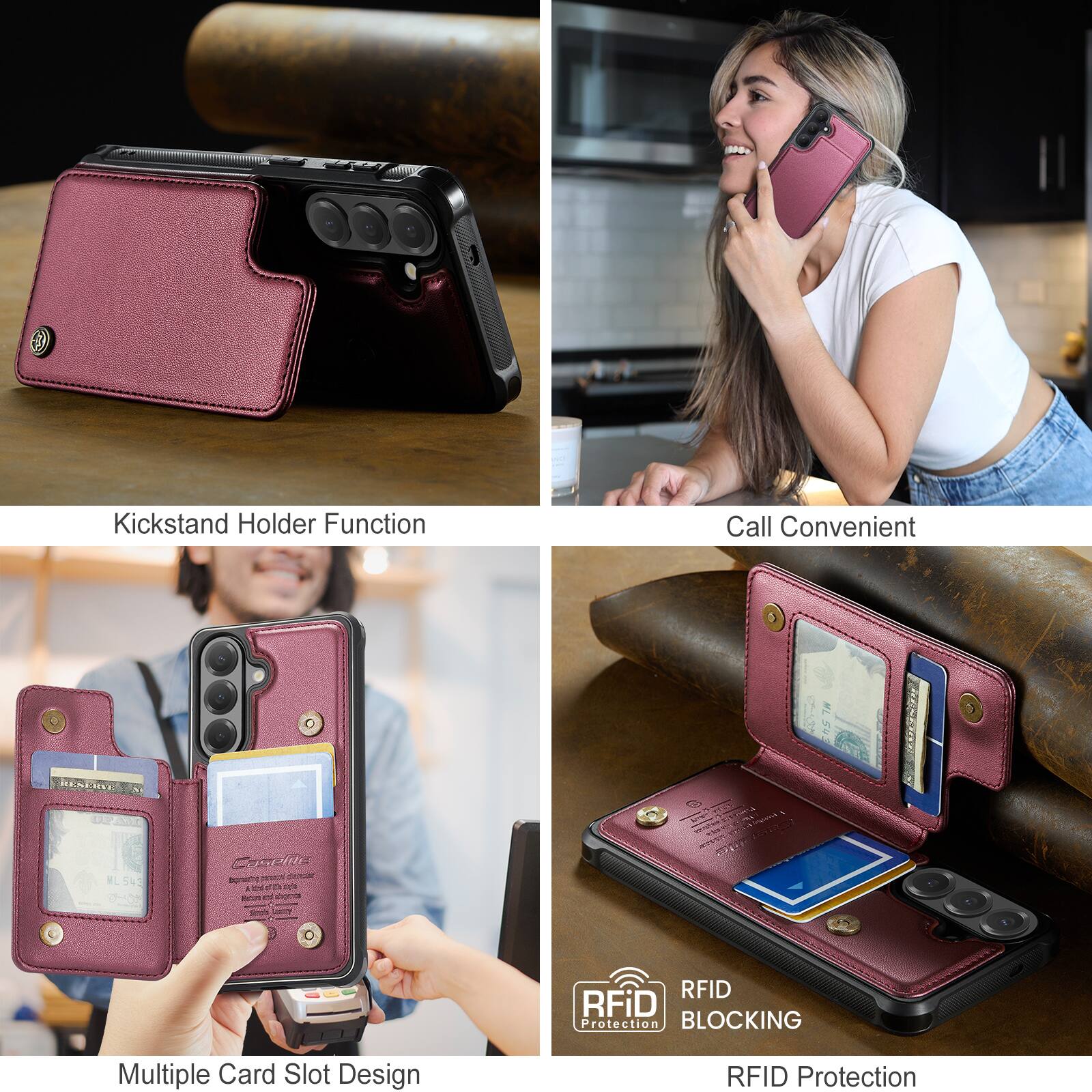 Kickstand Holder Function  
Call Convenient  
Multiple Card Slot Design  
RFID Protection
