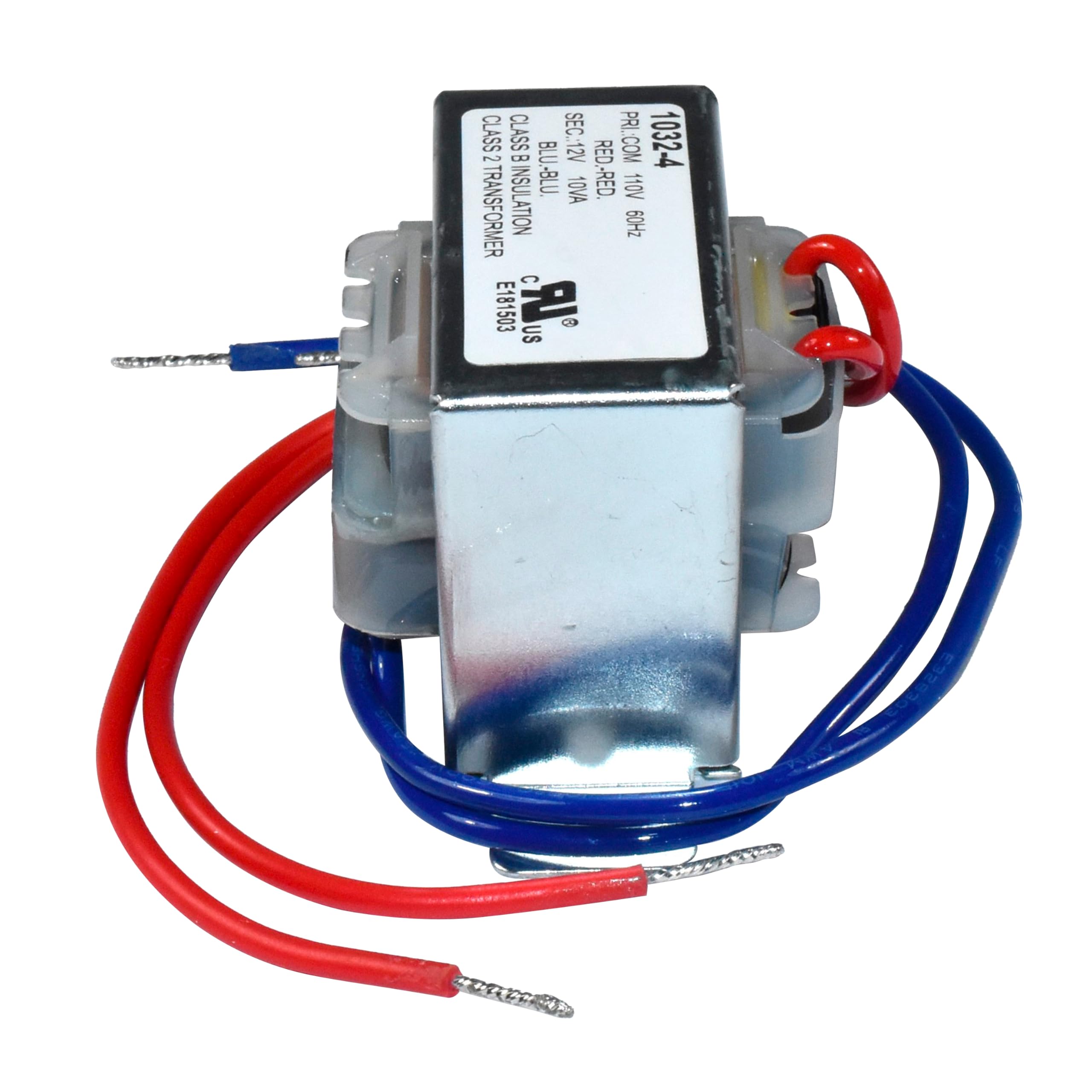 CLASS 2 TRANSFORMER  
CLASS 2 INSULATION  
1032-4  
SEC-12V BLU-BLU 10VA  
PRI-COM RED-RED 110V 60HZ  
TRANSFORMER INSULATION  
2H09  
C E181503  
LR. O US  
E181503