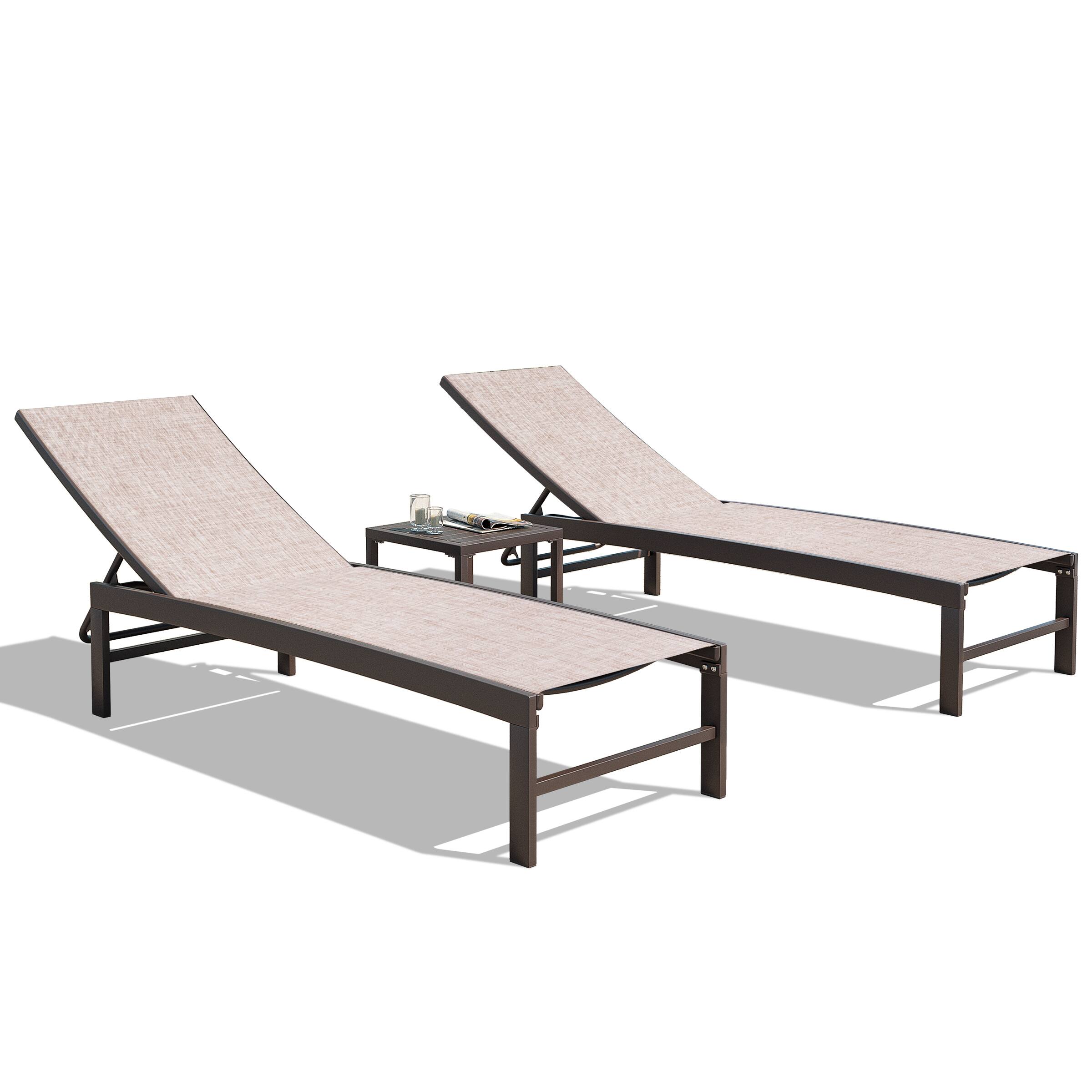 Front. Crestlive Products - Crestlive Products Outdoor Aluminum Mesh Chaise Lounge Chairs and Side Table, Sun Lounger with Adjustable Backrest - Beige.