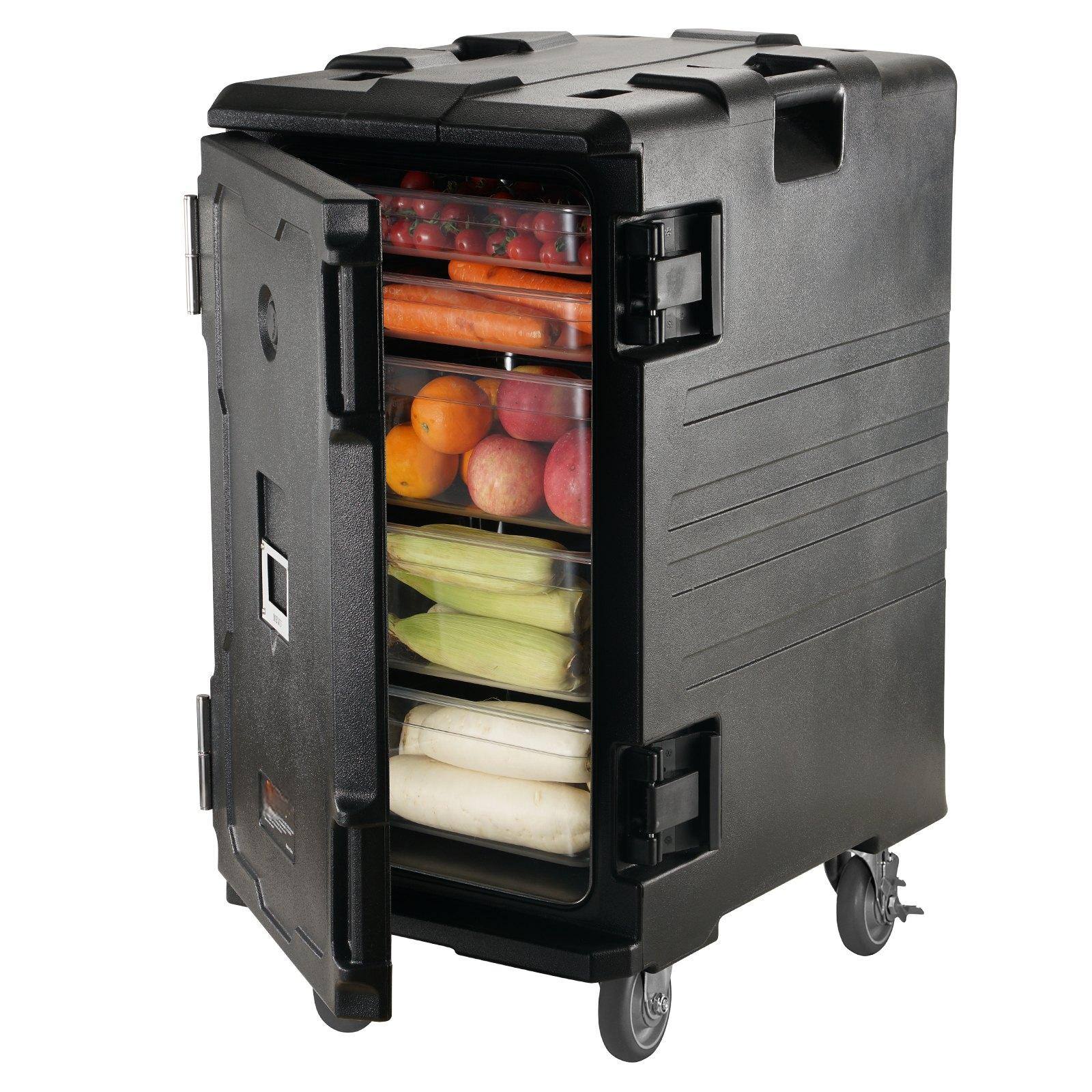Front. Glintex - 109 Qt Insulated Food Pan Carrier Front Loading Hot Cold Box LLDPE Catering Food Warmer,Double Buckles Handles,Wheels.