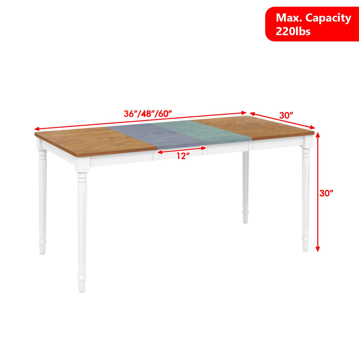 Max. Capacity 220lbs  
36" 36"/48"/60"  
30" 12" 30"