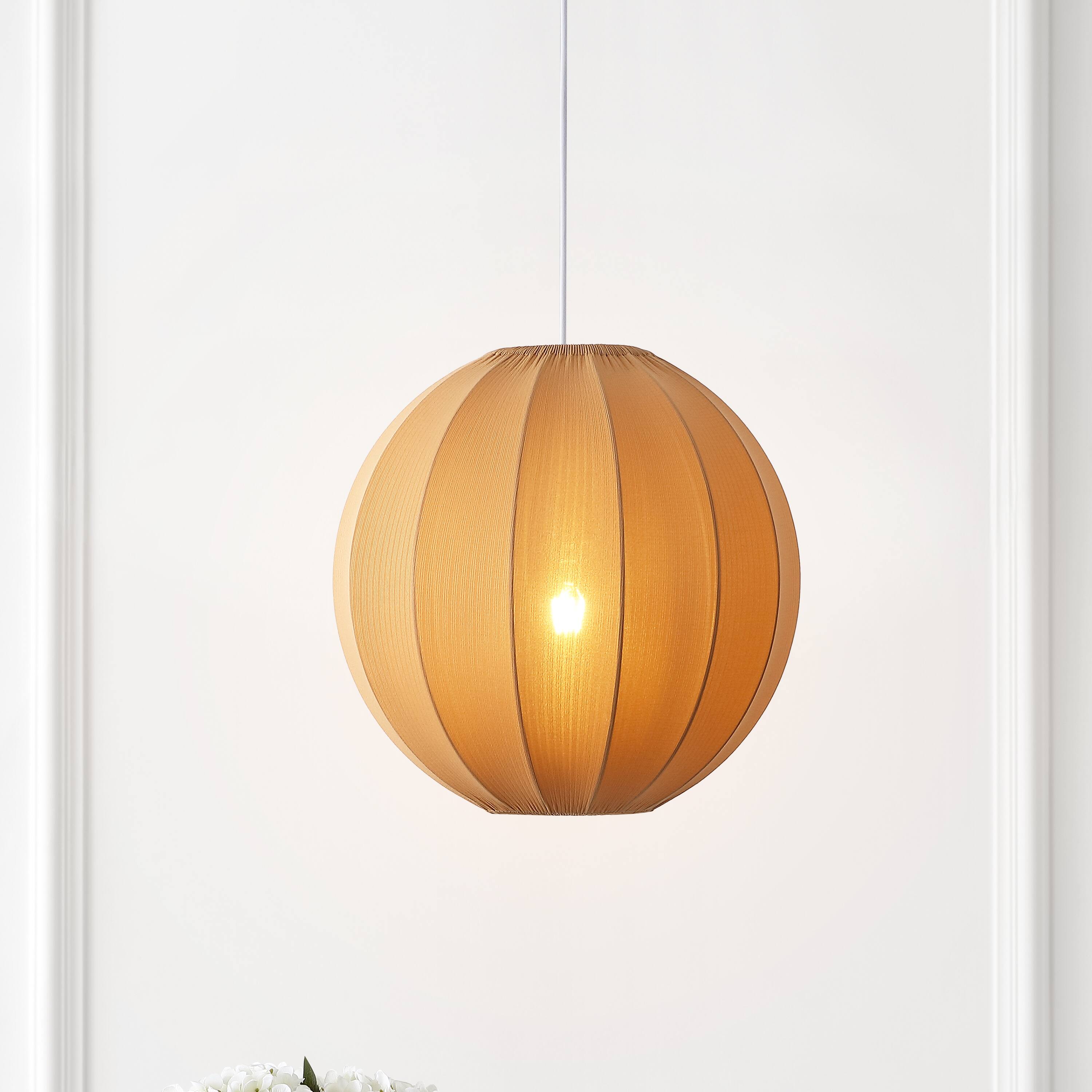 Alt View 1. Jonathan Y - Sia 16" 1-Light Scandinavian Japandi Adjustable Lantern Metal with Ribbed Cocoon Globe Shade LED Pendant, Tan - Tan.