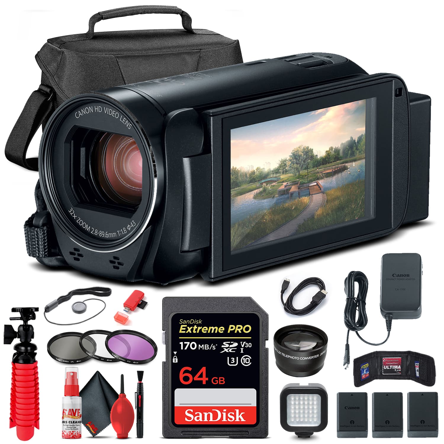 Canon - VIXIA HF R800 Camcorder (Black) (1960C002) + 64GB Card + Case + More