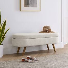 Z-Edge - Oval Storage Bench, 43.5" Fabric Upholstered Entryway Bench with Wood Legs, Ottoman Bench Indoor Bench for Living Room - Beige