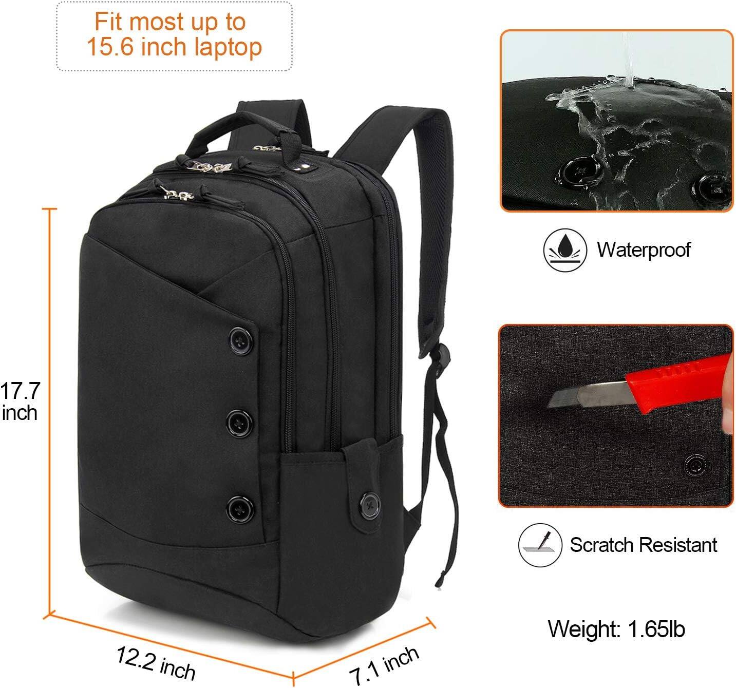 Fit most up to 15.6 inch laptop  
Waterproof  
Scratch Resistant  
Weight: 1.65lb  
Dimensions: 17.7 inch (height) x 12.2 inch (width) x 7.1 inch (depth)