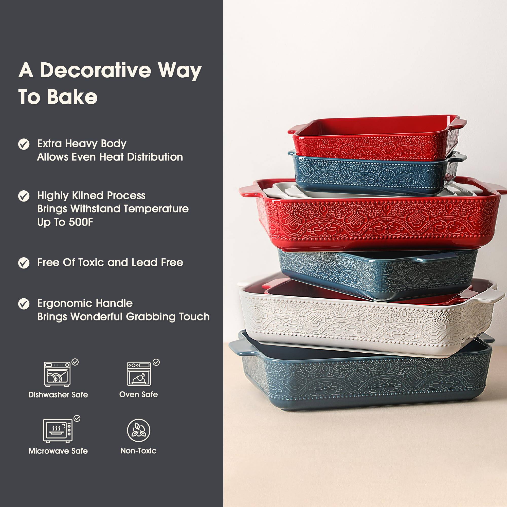 A Decorative Way To Bake

- Extra Heavy Body
  Allows Even Heat Distribution

- Highly Kilned Process
  Brings Withstand Temperature Up To 500F

- Free Of Toxic and Lead Free

- Ergonomic Handle
  Brings Wonderful Grabbing Touch

- Dishwasher Safe
- Oven Safe
- Microwave Safe
- Non-Toxic