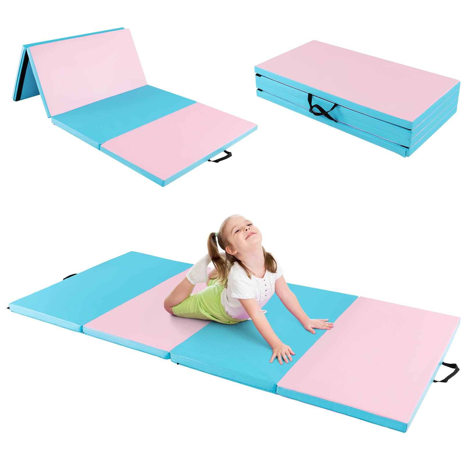 Alt View 7. Gymax - Gymax 8' x 4' x 2'' Folding Gymnastics Mat Tumbling Exercise PU Leather Cover for Yoga - Blue, Pink.