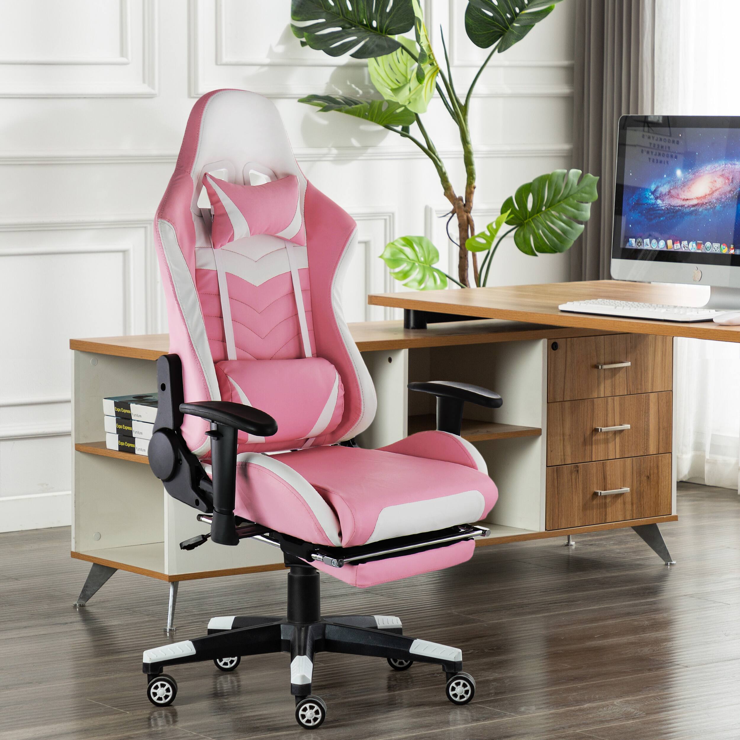 椅子 match.kh Gamefitz Gaming Chair in Pink and White Multi Color