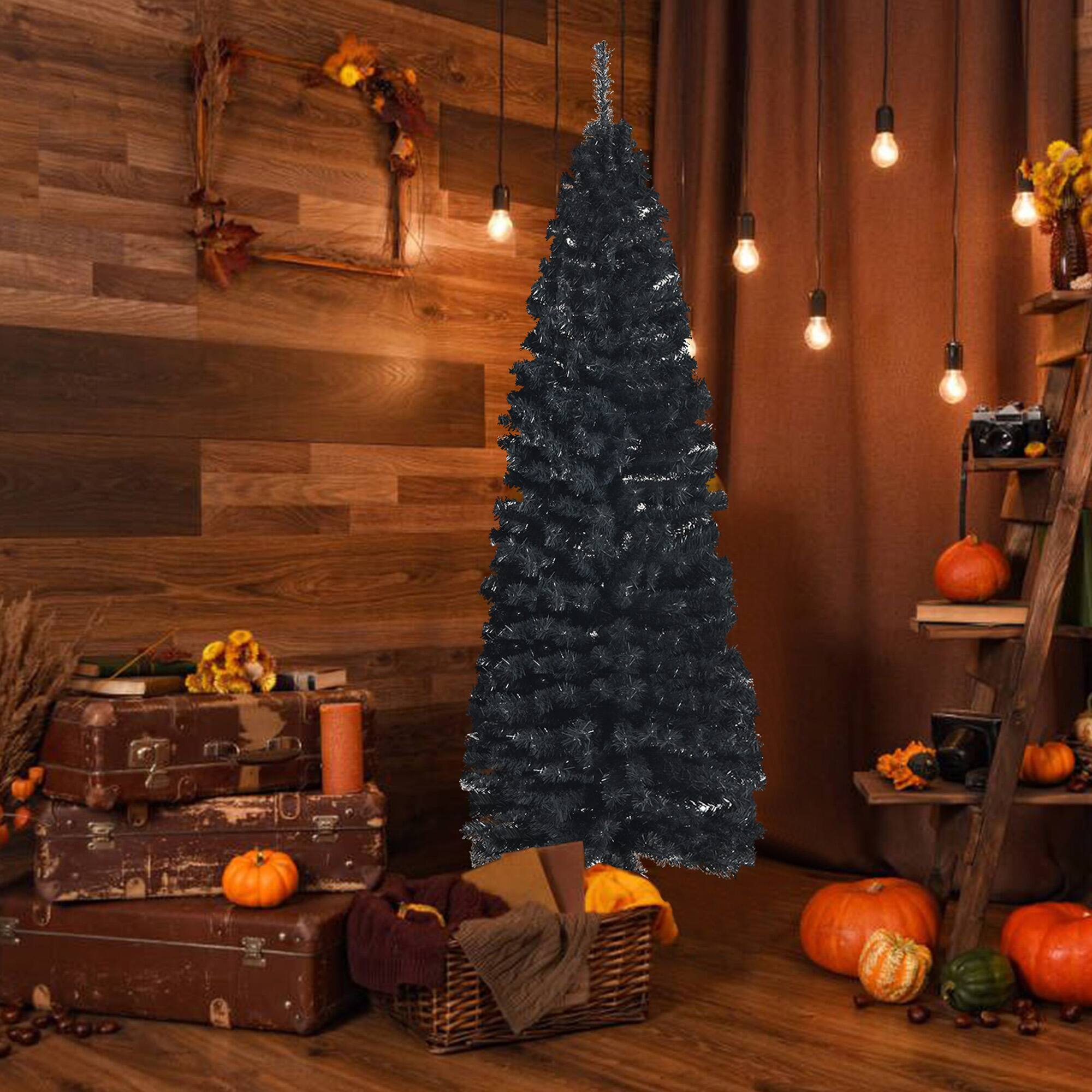 Alt View 4. Gymax - Gymax 6FT Unlit Black Artificial Pencil Tree Christmas Tree w/ 520 PVC Branch Tips - Black.